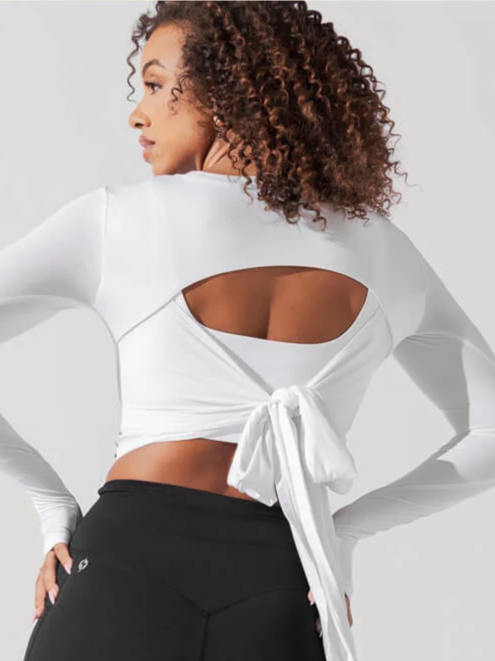 Popflex Bow Back Reversible Long Sleeve Top - White